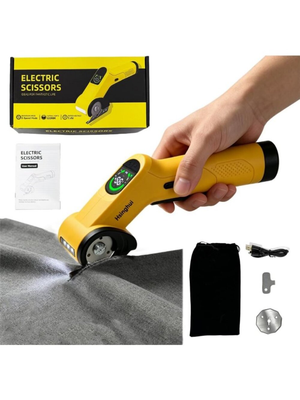 Cordless Electric Scissors - Dual Speed, LED Display, Safety Lock, 90 Min